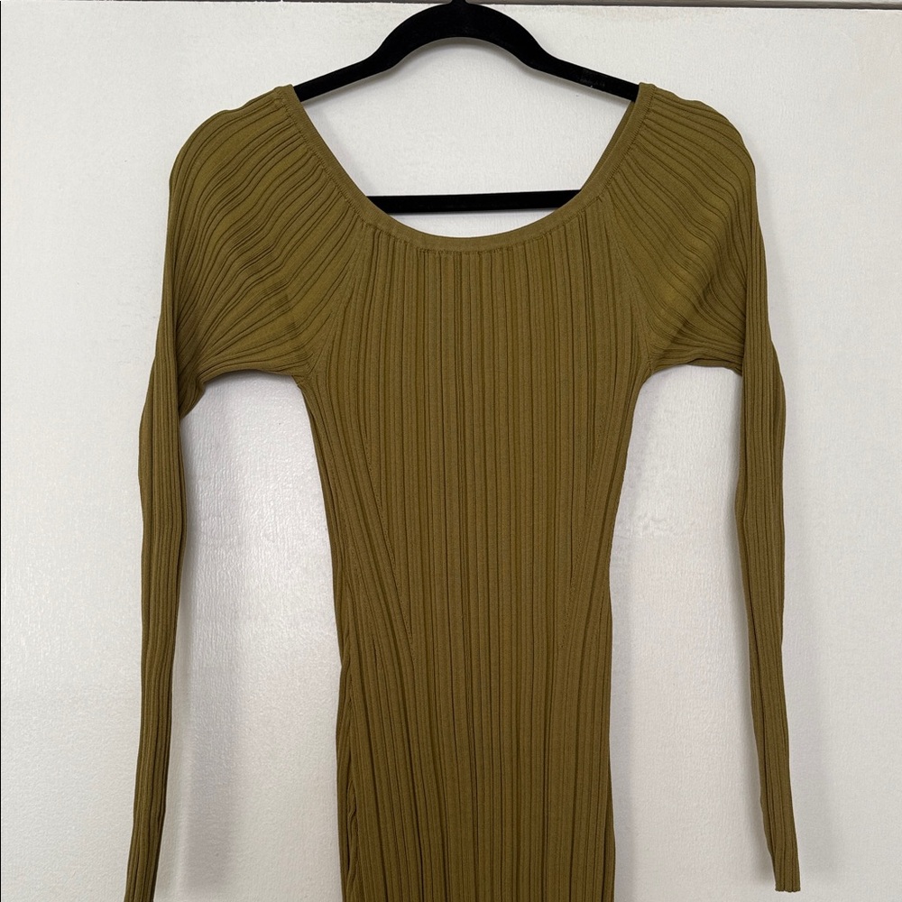 LPA Ribbed Long Sleeve Dress in Olive